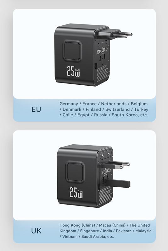 USAMS φορτιστής/αντάπτορας πρίζας CC309, USB & 2x USB-C, universal, 25W, μαύρος - Image 7