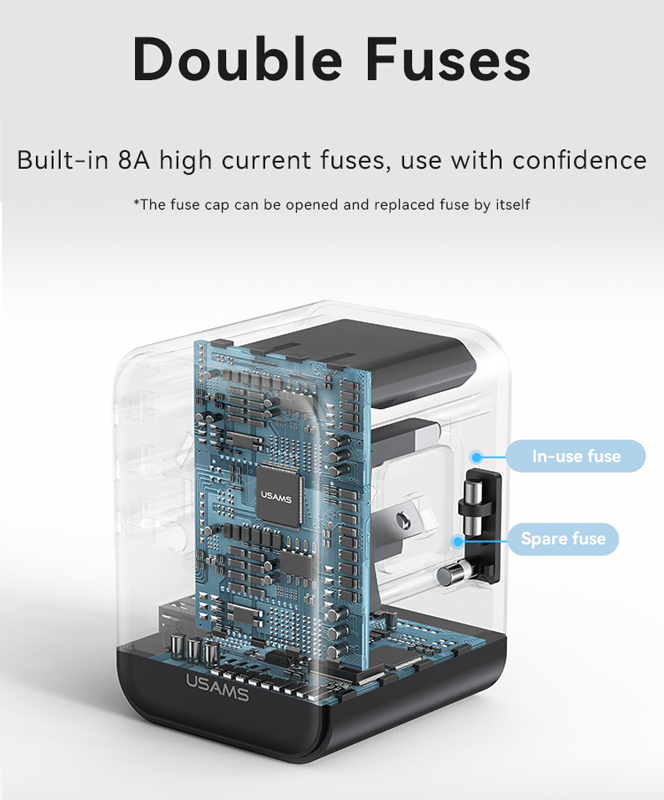 USAMS φορτιστής/αντάπτορας πρίζας CC309, USB & 2x USB-C, universal, 25W, μαύρος - Image 8