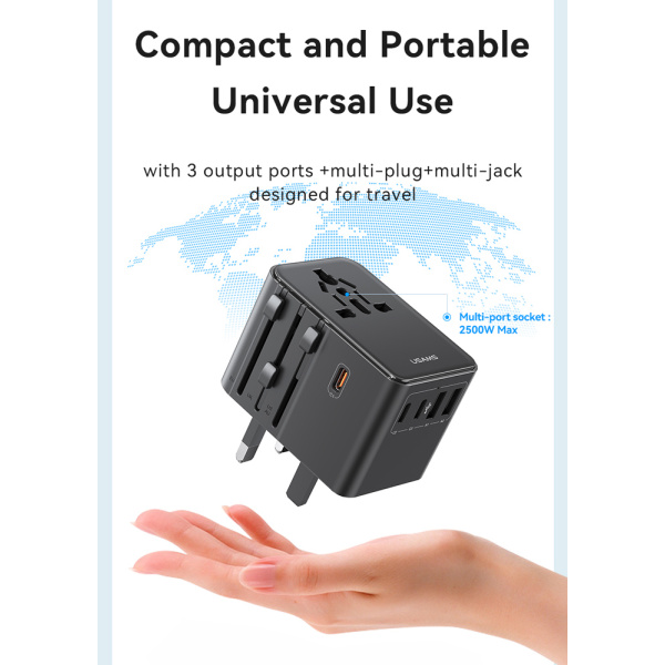 Alternative view of USAMS φορτιστής/αντάπτορας πρίζας CC310, 2x USB & 3x USB-C, universal, 70W, μαύρος