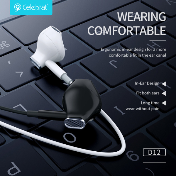 Alternative view of CELEBRAT earphones με μικρόφωνο D12, USB-C σύνδεση, Φ14.2mm, 1.2m, μαύρα
