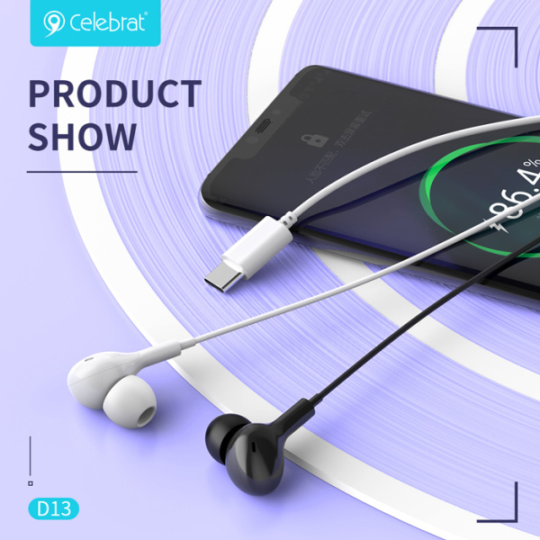 Alternative view of CELEBRAT earphones με μικρόφωνο D13, USB-C σύνδεση, Φ10mm, 1.2m, μαύρα
