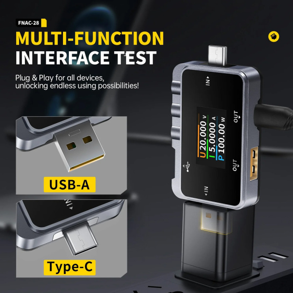 Alternative view of FNIRSI USB tester φόρτισης FNAC-28, USB & USB-C