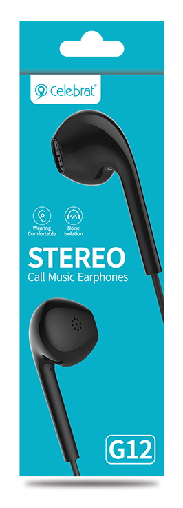CELEBRAT earphones με μικρόφωνο G12, 3.5mm σύνδεση, Φ14.2mm, 1.2m, μαύρο - Image 4