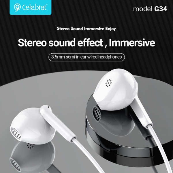 Alternative view of CELEBRAT earphones με μικρόφωνο G34, 3.5mm σύνδεση, 14mm, 1.2m, μαύρα