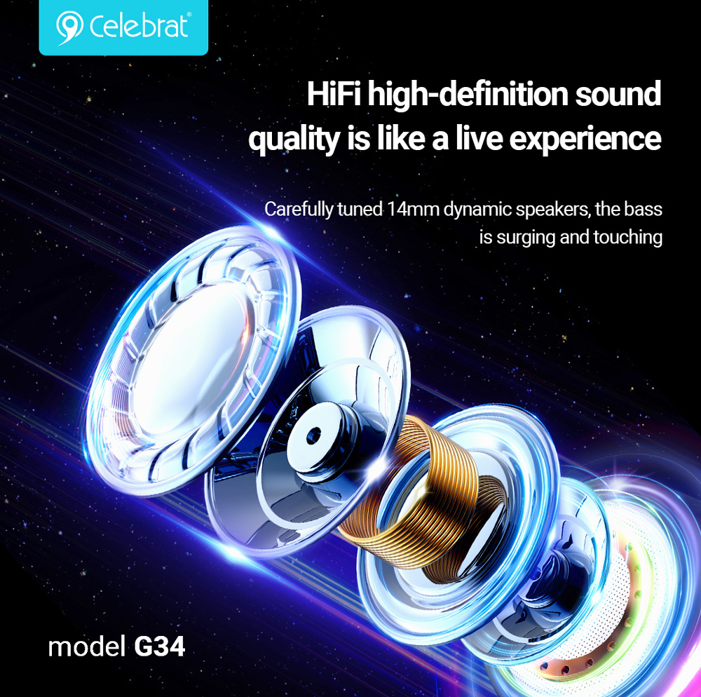 CELEBRAT earphones με μικρόφωνο G34, 3.5mm σύνδεση, 14mm, 1.2m, μαύρα - Image 3