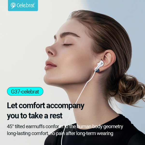 Alternative view of CELEBRAT earphones με μικρόφωνο G37, USB-C σύνδεση, 14.2mm, 1.2m, λευκά