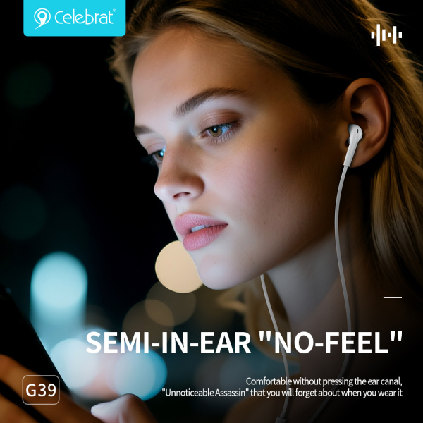 Alternative view of CELEBRAT earphones με μικρόφωνο G39, USB-C σύνδεση, 14mm, 1.2m, λευκά