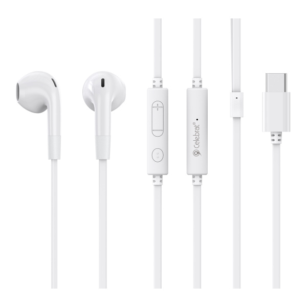 CELEBRAT earphones με μικρόφωνο G39, USB-C σύνδεση, 14mm, 1.2m, λευκά