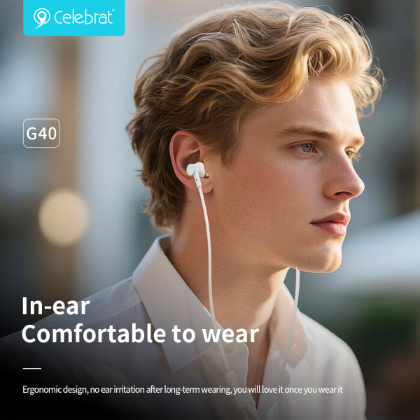 Alternative view of CELEBRAT earphones με μικρόφωνο G40, USB-C σύνδεση, 10mm, 1.2m, λευκά