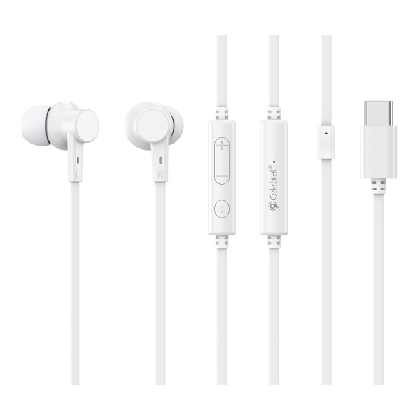 CELEBRAT earphones με μικρόφωνο G40, USB-C σύνδεση, 10mm, 1.2m, λευκά