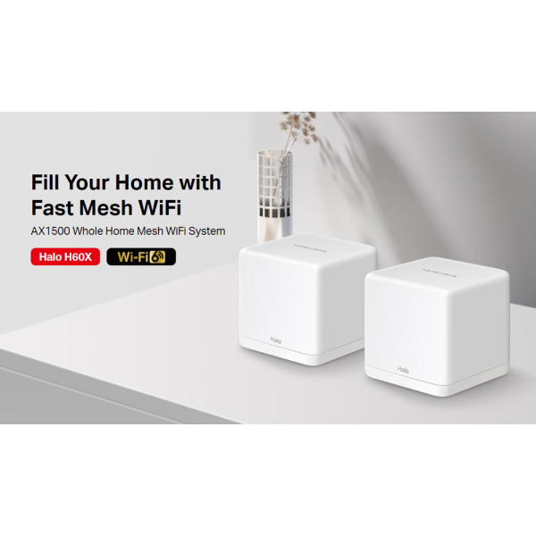 Alternative view of MERCUSYS Mesh WiFi 6 System Halo H60X, 1500Mbps Dual Band, 2τμχ, V.1.0