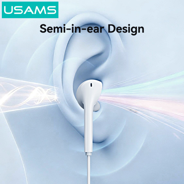 Alternative view of USAMS earphones με μικρόφωνο SJ771, USB-C σύνδεση, 1.2m, λευκά