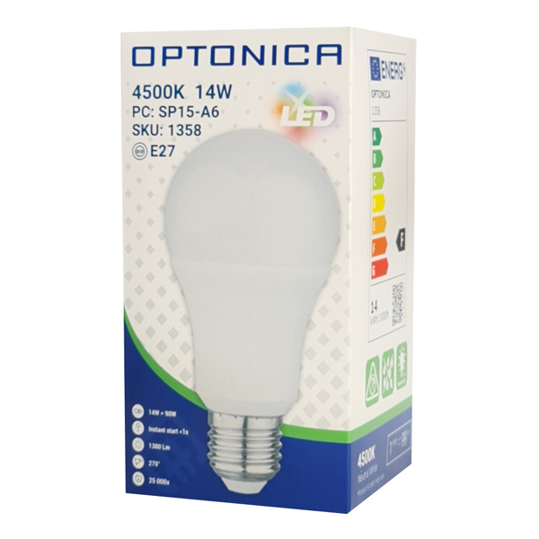 Alternative view of OPTONICA LED λάμπα A60 1358, 14W, 4500K, E27, 1380lm