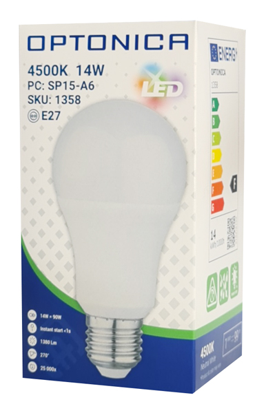 OPTONICA LED λάμπα A60 1358, 14W, 4500K, E27, 1380lm - Image 2