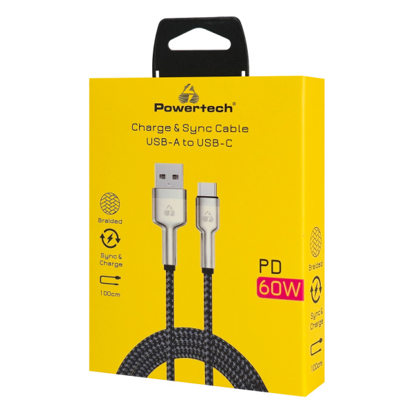 Alternative view of POWERTECH καλώδιο USB-C σε USB PTR-0199, PD 60W, 480Mbps, 1m, μαύρο/γκρι