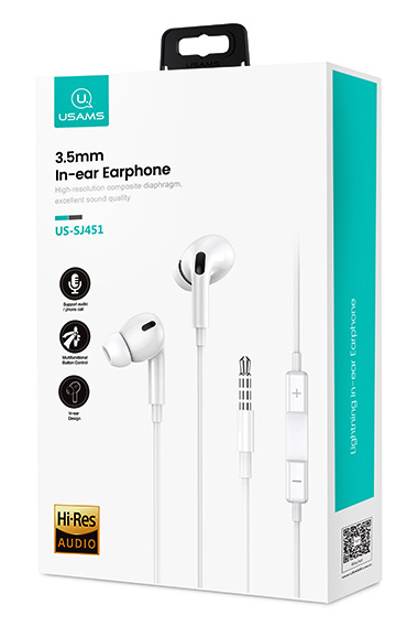 USAMS earphones με μικρόφωνο EP-41, 3.5mm σύνδεση, Φ10mm, 1.2m, λευκά - Image 3