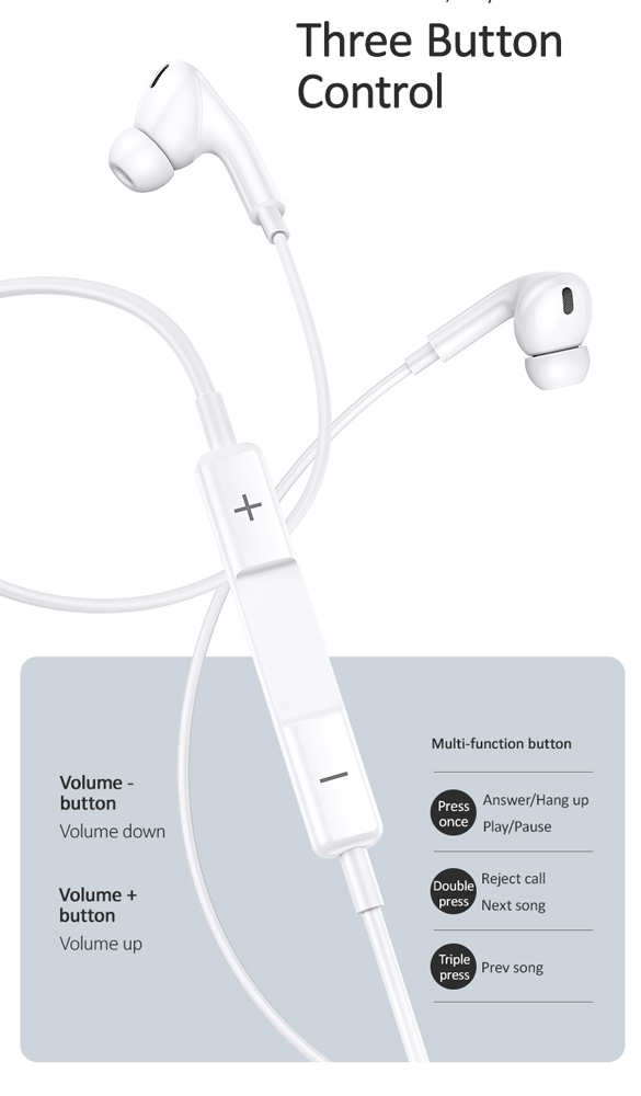 USAMS earphones με μικρόφωνο EP-41, 3.5mm σύνδεση, Φ10mm, 1.2m, λευκά - Image 4