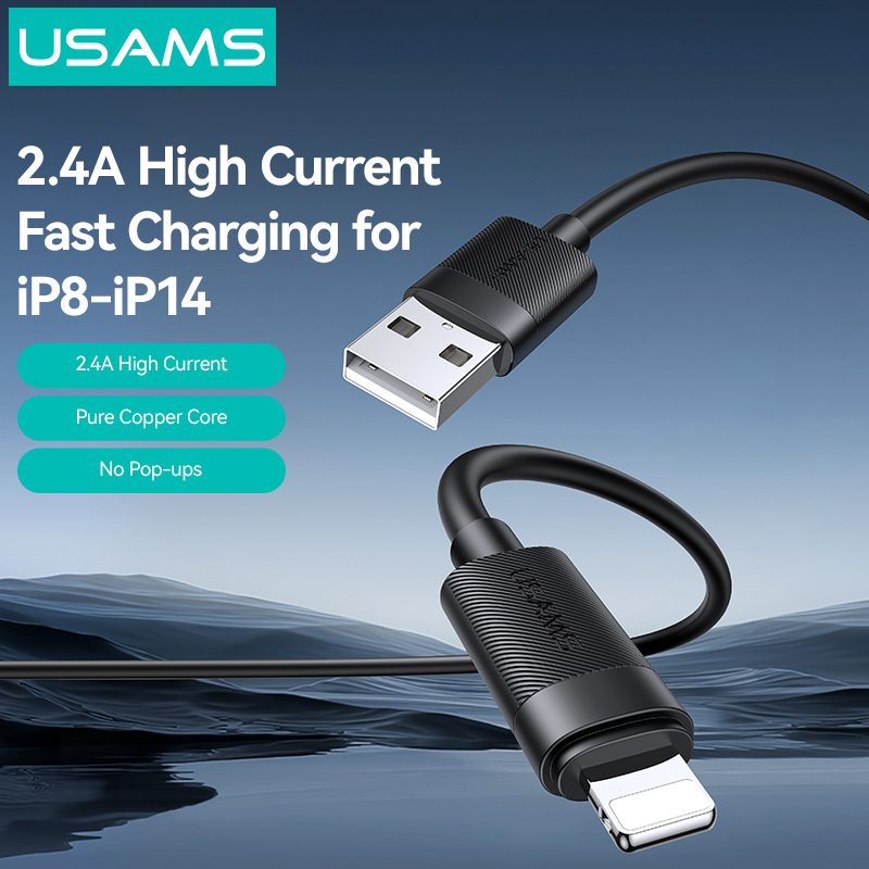 USAMS καλώδιο Lightning σε USB SJ778, 2.4A, 480Mbps, 1m, μαύρο - Image 3
