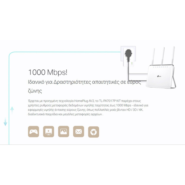 Alternative view of TP-LINK Powerline kit TL-PA7017P, Passthrough, AV1000 Gigabit, Ver. 4.0
