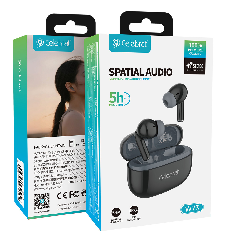 CELEBRAT earphones με θήκη φόρτισης W73, True Wireless, 13mm, 33/380mAh, μαύρα - Image 6