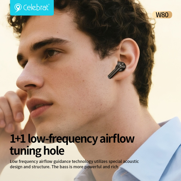 Alternative view of CELEBRAT earphones με θήκη φόρτισης W80, True Wireless, 13mm, 30/230mAh, λευκά