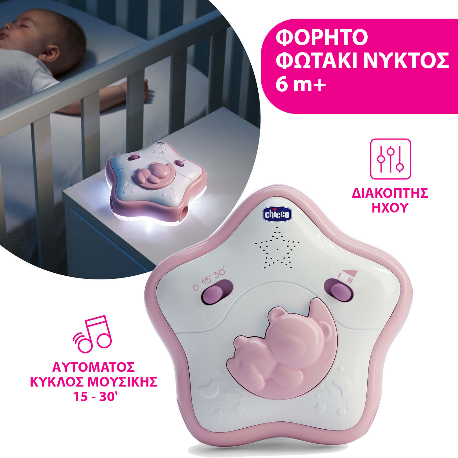 Chicco Βρεφικό Παιχνίδι Κούνιας Rainbow Sky Ροζ Για 0+ Μηνών - Image 4