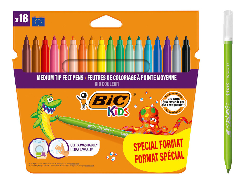 BIC σετ χρωματιστών μαρκαδόρων Kid Couleur, ultra washable, 18τμχ