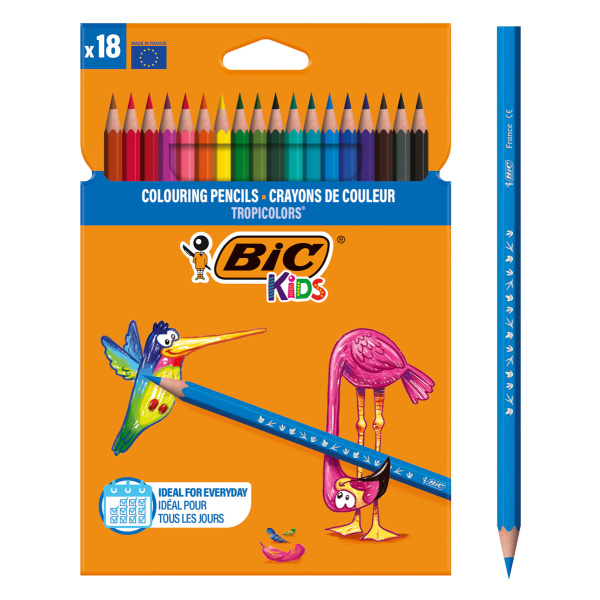 BIC σετ χρωματιστές ξυλομπογιές Kids Tropicolors, εξάγωνες, 18τμχ