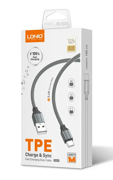 LDNIO καλώδιο USB-C σε USB LS441, 2.4A, 1m, γκρι - Image 4