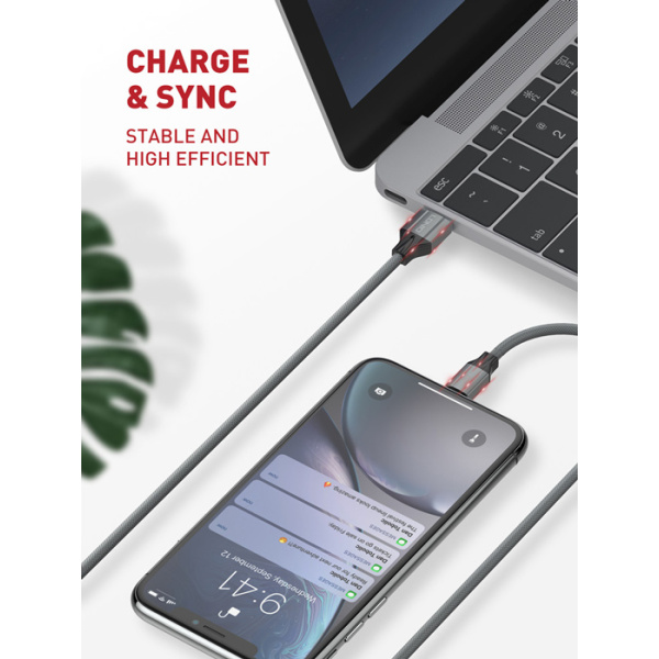 Alternative view of LDNIO καλώδιο Lightning σε USB LS442, 2.4A, 2m, γκρι