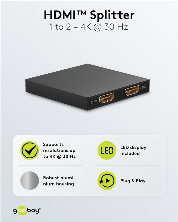GOOBAY HDMI splitter 58480, 2 σε 1, 4K/30Hz, μαύρο - Image 4