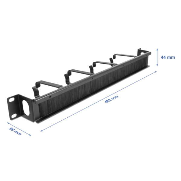 Alternative view of DELOCK cable management 67033, 19"/1U rack, 4x γάντζοι & βούρτσα, μαύρο