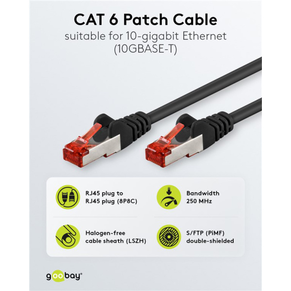 Alternative view of GOOBAY καλώδιο δικτύου 68697, CAT 6 S/FTP, copper, 250MHz, 20m, μαύρο