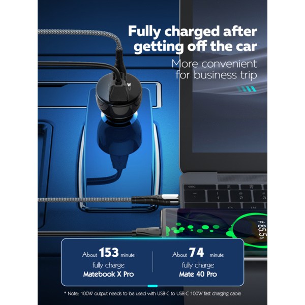 Alternative view of LDNIO φορτιστής αυτοκινήτου C101 με καλώδιο, USB/USB-C, 100W PD, μαύρος