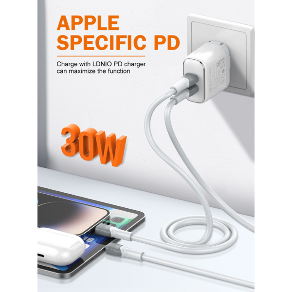 Alternative view of LDNIO καλώδιο Lightning σε USB-C LC602I, 30W PD, 2m, γκρι