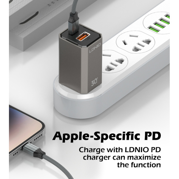 Alternative view of LDNIO καλώδιο Lightning σε USB-C LC441I, 30W PD, 1m, γκρι