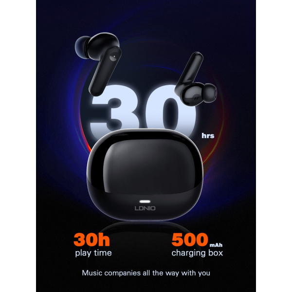 Alternative view of LDNIO earphones με θήκη φόρτισης T05, True Wireless, 13mm, 40/500mAh, μαύρα