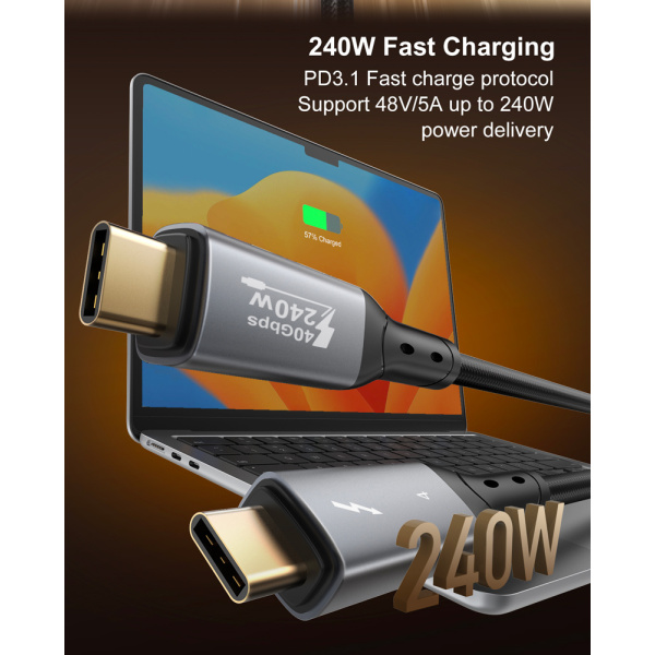 Alternative view of LDNIO καλώδιο USB-C TC-11c, 240W, 40Gbps, 8K/60Hz, 1m, μαύρο