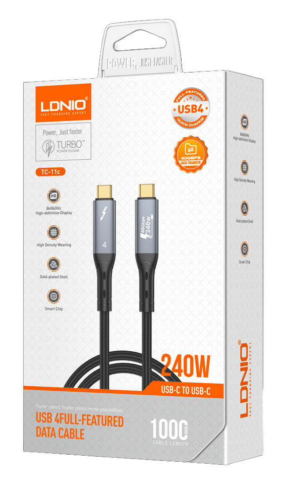 LDNIO καλώδιο USB-C TC-11c, 240W, 40Gbps, 8K/60Hz, 1m, μαύρο - Image 6