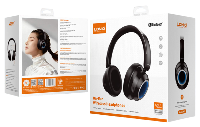 LDNIO headphones H01, ασύρματα & ενσύρματα, 40mm, 1000mAh, ANC, μαύρα - Image 8