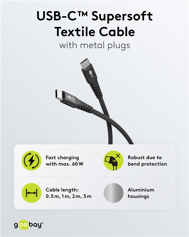 GOOBAY καλώδιο USB-C 73955, 60W, 480Mbps, 3m, μαύρο - Image 4