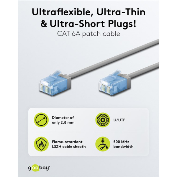 Alternative view of GOOBAY καλώδιο δικτύου 74224, CAT 6A U/UTP, ultra slim, copper, 500MHz, 3m, γκρι