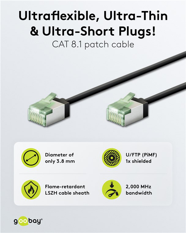 GOOBAY καλώδιο δικτύου 74356, CAT 8.1 U/FTP, ultra slim, copper, 40Gbps, 5m, μαύρο - Image 2