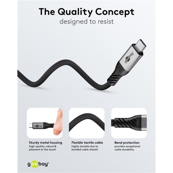 Alternative view of GOOBAY καλώδιο USB-C 74776, USB4, 240W, 80Gbps, 16K/60Hz, 1.5m, μαύρο