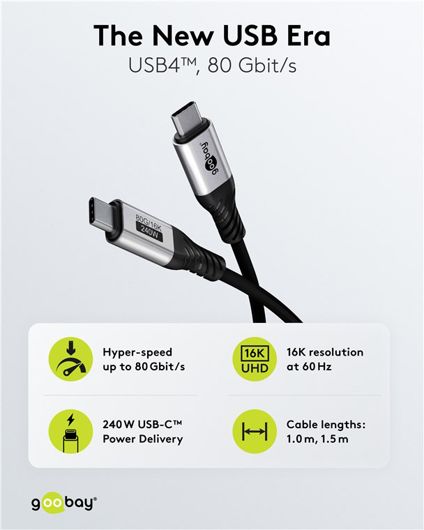 GOOBAY καλώδιο USB-C 74776, USB4, 240W, 80Gbps, 16K/60Hz, 1.5m, μαύρο - Image 4