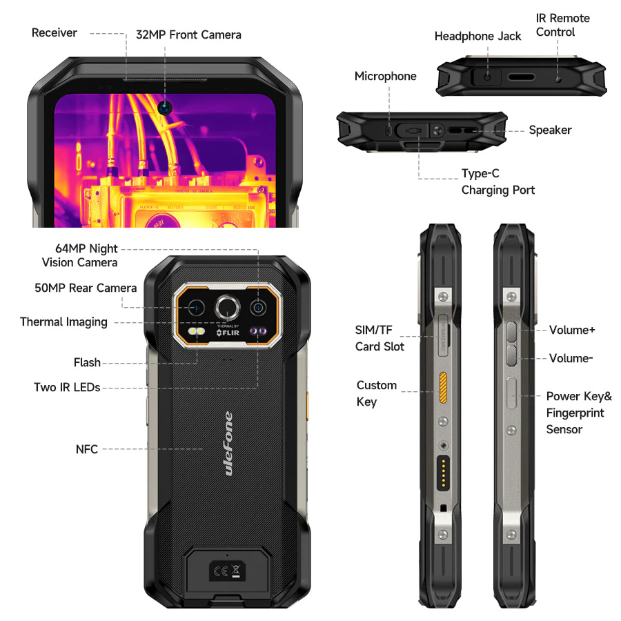 ULEFONE smartphone Armor 27T Pro Plus, 6.78", 12/256GB, 5G, 10600mAh, FLIR 3.5, IP68/IP69K, μαύρο - Image 4