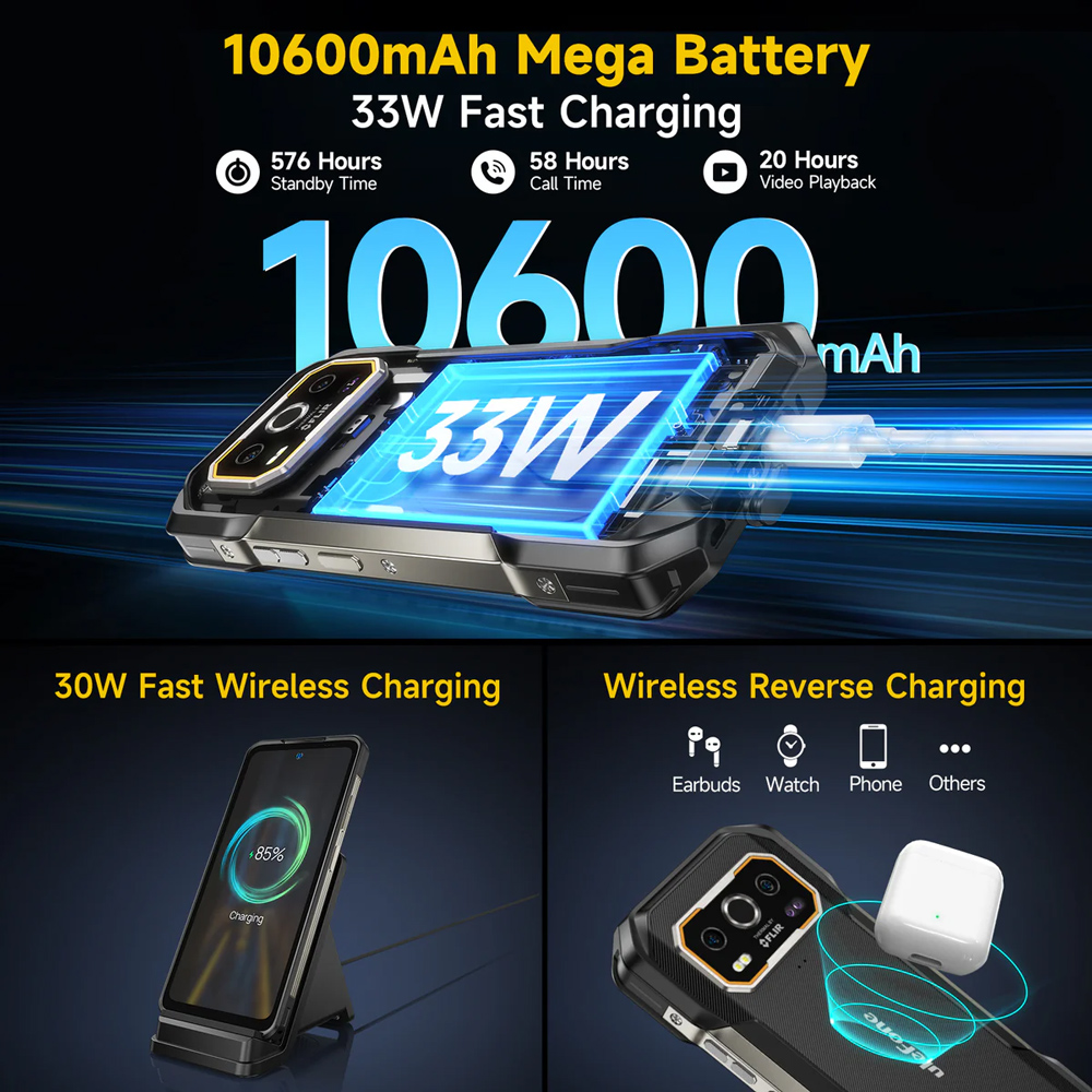 ULEFONE smartphone Armor 27T Pro Plus, 6.78", 12/256GB, 5G, 10600mAh, FLIR 3.5, IP68/IP69K, μαύρο - Image 7