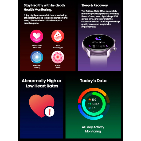 Alternative view of ZEBLAZE smartwatch Btalk 3 Plus, heart rate, 1.39" IPS, μαύρο