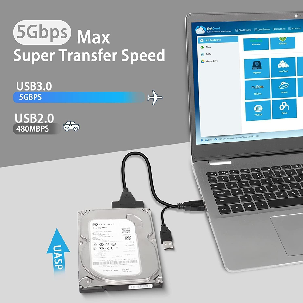 POWERTECH καλώδιο σύνδεσης HDD/SSD CAB-U163, 2x USB σε SATA, DC, 5Gbps - Image 2