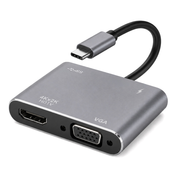 POWERTECH docking station CAB-UC101, 4 θυρών, USB-C, 4K, 100W, γκρι